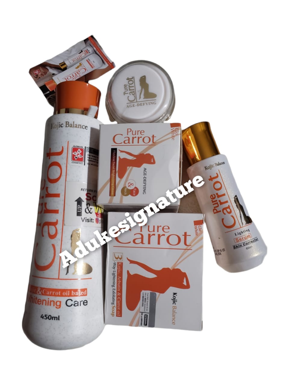 pure carrot kojic balance lotion, face cream, serum and soap Aduke
