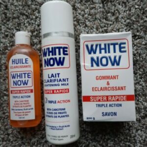 white now body milk 250ml, soap, oil